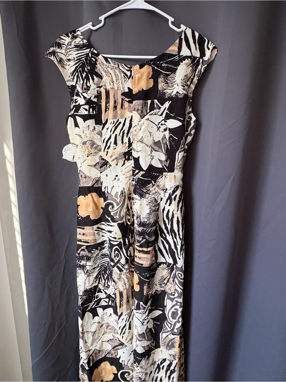 Joseph Ribkoff Abstract Animal Print high low Dress with Gold Ring Accents - Picture 5 of 8